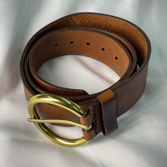 Brave 1992 Brown Italian Leather Belt Men Large Gold Tone Buckle Cognac main image 5
